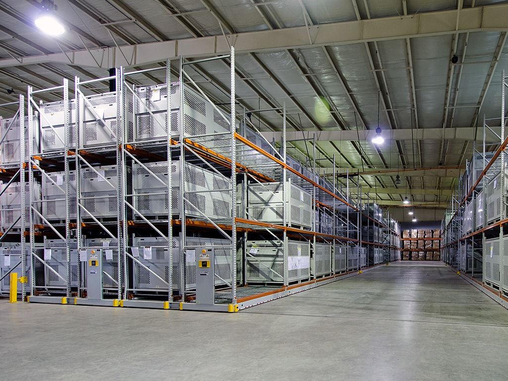 Fort Bragg parachute storage on industrial mobile shelving system