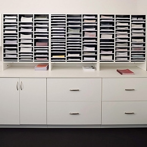 Organization provided by laminate cabinets