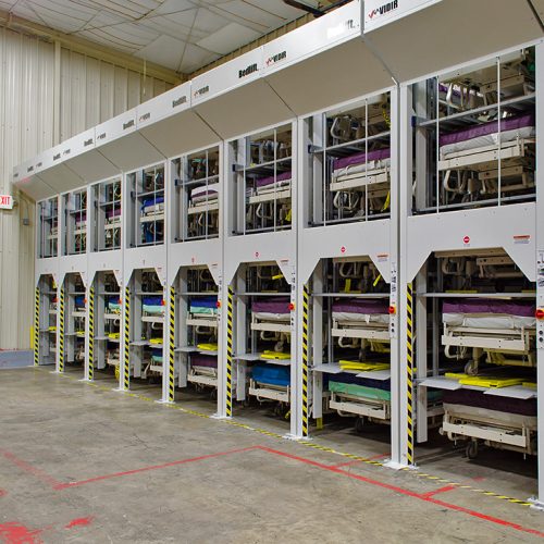 High-density storage for hospital beds
