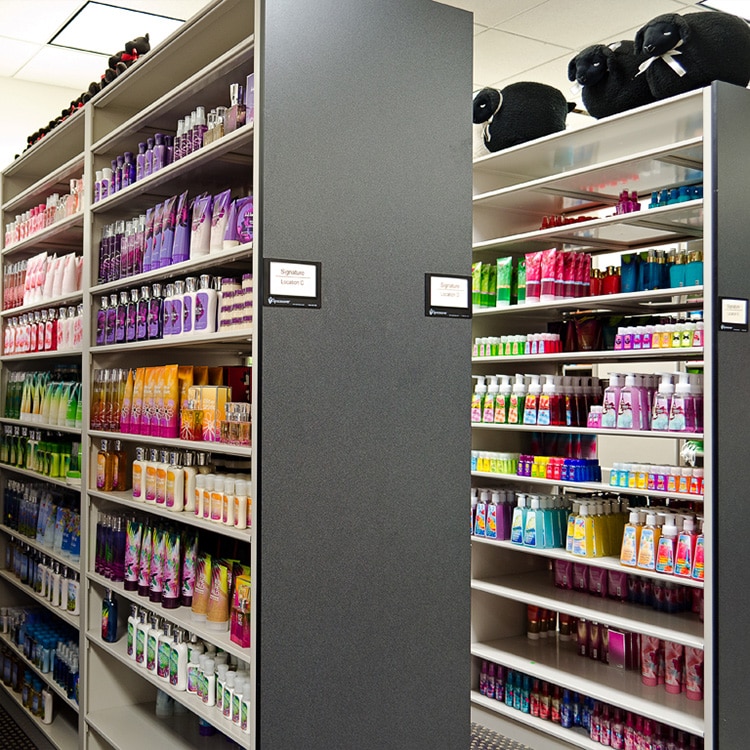 High Density Mobile Shelving to Store Good Smelling Stuff