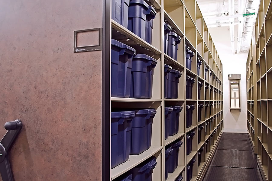 Bins for Inmate Property Stored on Compact Shelving System