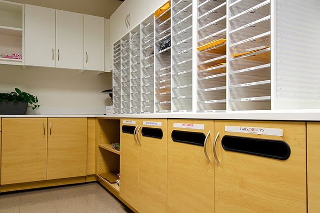 Modular Casework Cabinets and Sorters for Mail Center
