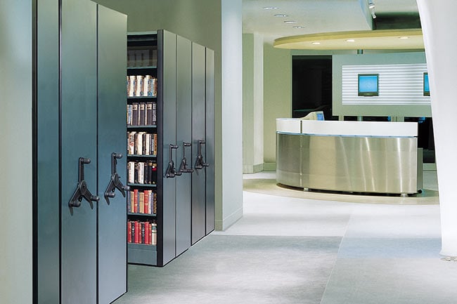 Mechanical-Assist Mobile Shelving in Office Library