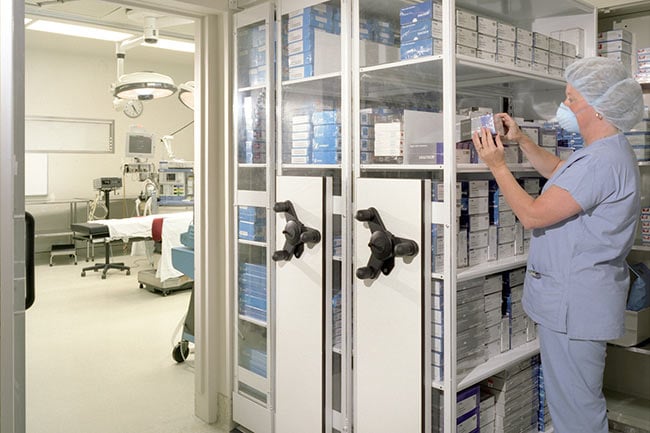 Compact Mobile Shelving in a Surgical Core