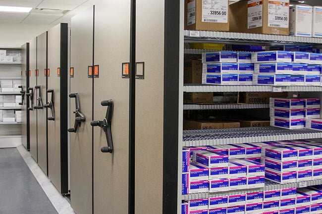 Healthcare Supplies Stored in Compact Mobile Shelving
