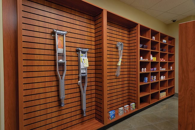 Shelving and Modular Casework to Store Crutches and Canes