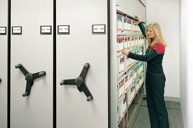 Student Records Securely Stored in Mechanical Assist Mobile Shelving