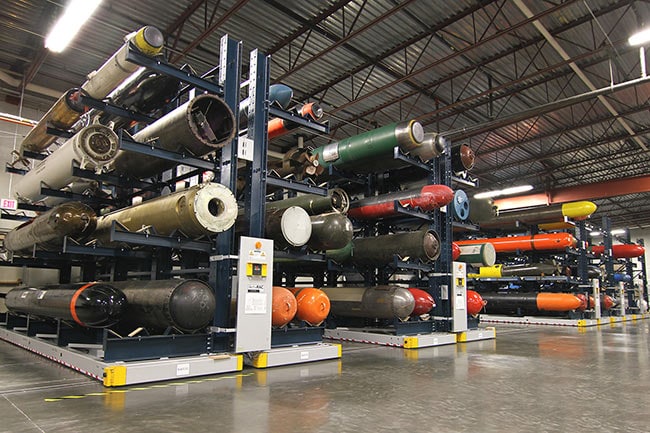 High-Density Pallet Racks Storing Torpedos