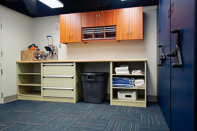 Modular Cabinets and Compact Shelving in Staff Work Area