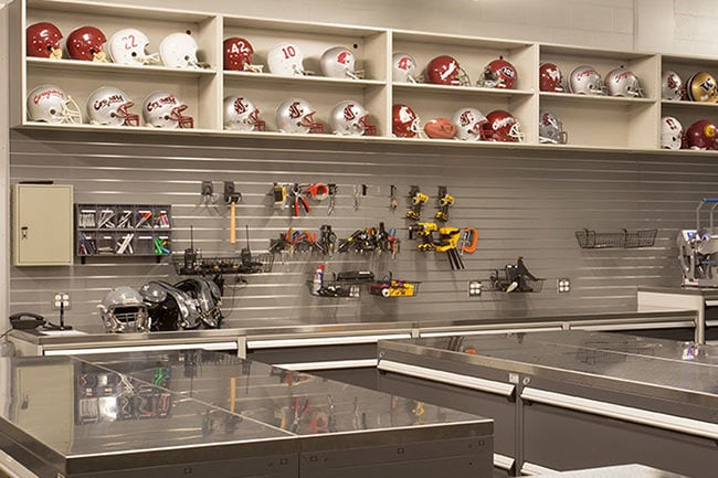 Modular Drawers Storing Football Equipment Repair Supplies