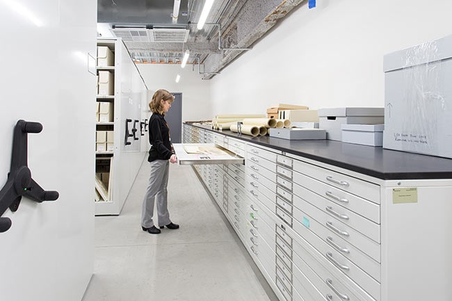 Museum Storage in Flat File Cabinets and Compact Shelving