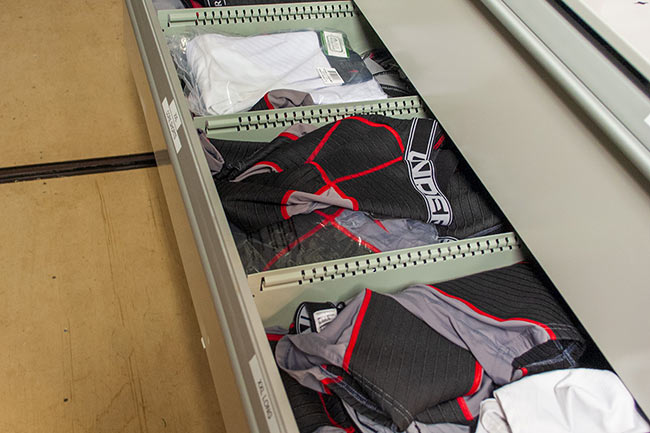 Training Gear Stored in Modular Drawer Cabinets