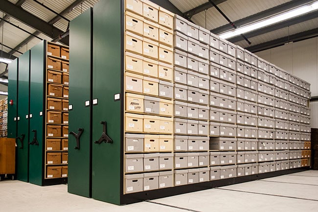 Library Archive Boxes Stored on High-Density Mobile Shelving