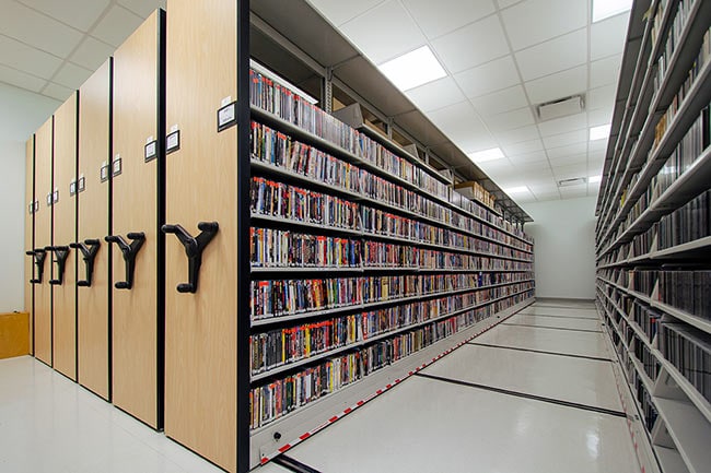Media Stored on Mechanical-Assist Movable Shelving