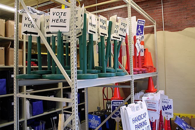 Voting Information Signs Stored on Wide-Span Shelving