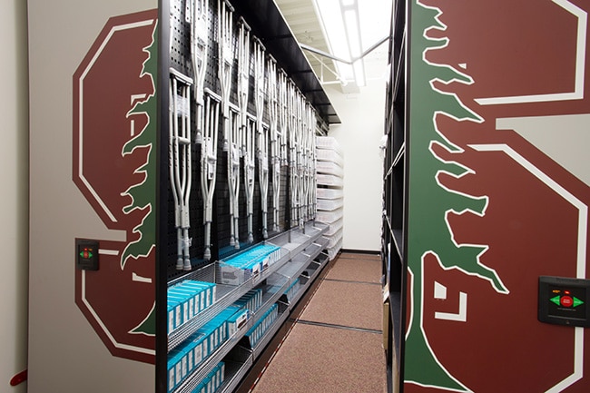 Athletic Training Gear Stored in Compact Shelving