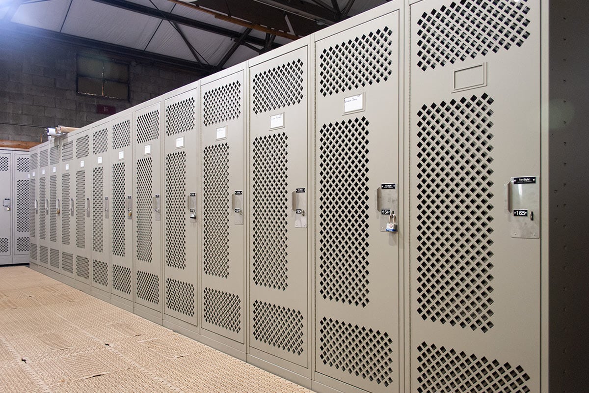 Bank of Secure Military Tactical Readiness Lockers
