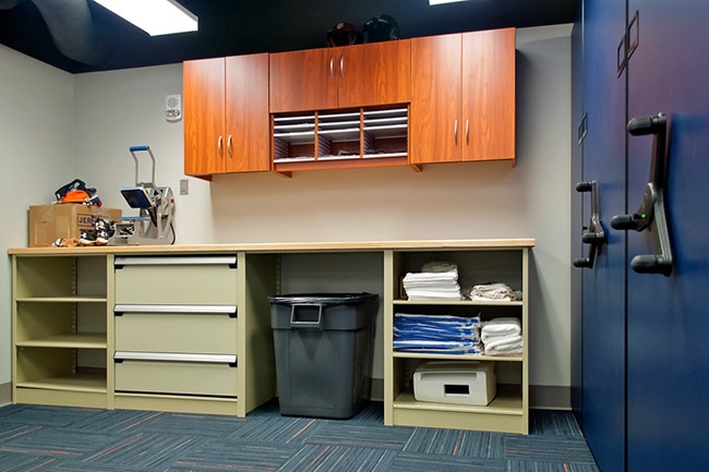 Baseball Equipment Room with Modular Casework and Drawers