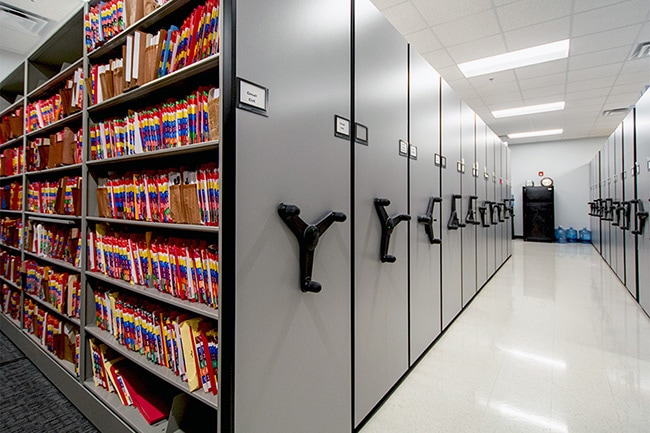 Color-Coded Files on Mobile Shelving