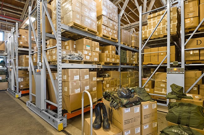 Industrial Mobile Shelving Storing Military Supplies