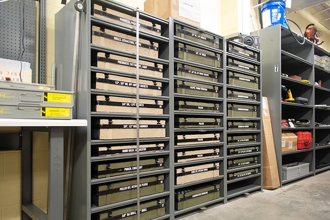 Maintenance Tools and Equipment Stored on 4-Post Shelving
