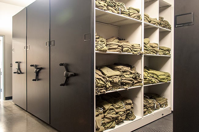 Mechanical-Assist Mobile Shelving Storage for ROTC Central Issue