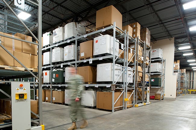 Mobile Racking for Bulk Military Supply Storage