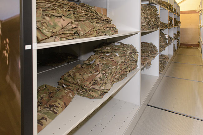 Uniform Storage Shelving for Military Base Central Issue