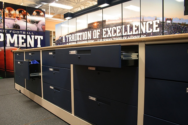 Football Team Equipment Stored in Modular Drawer Cabinets