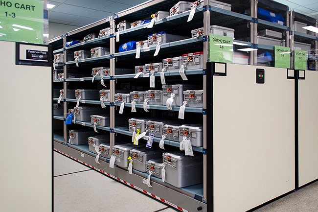 Sterile Supplies Stored on Mobile Shelving