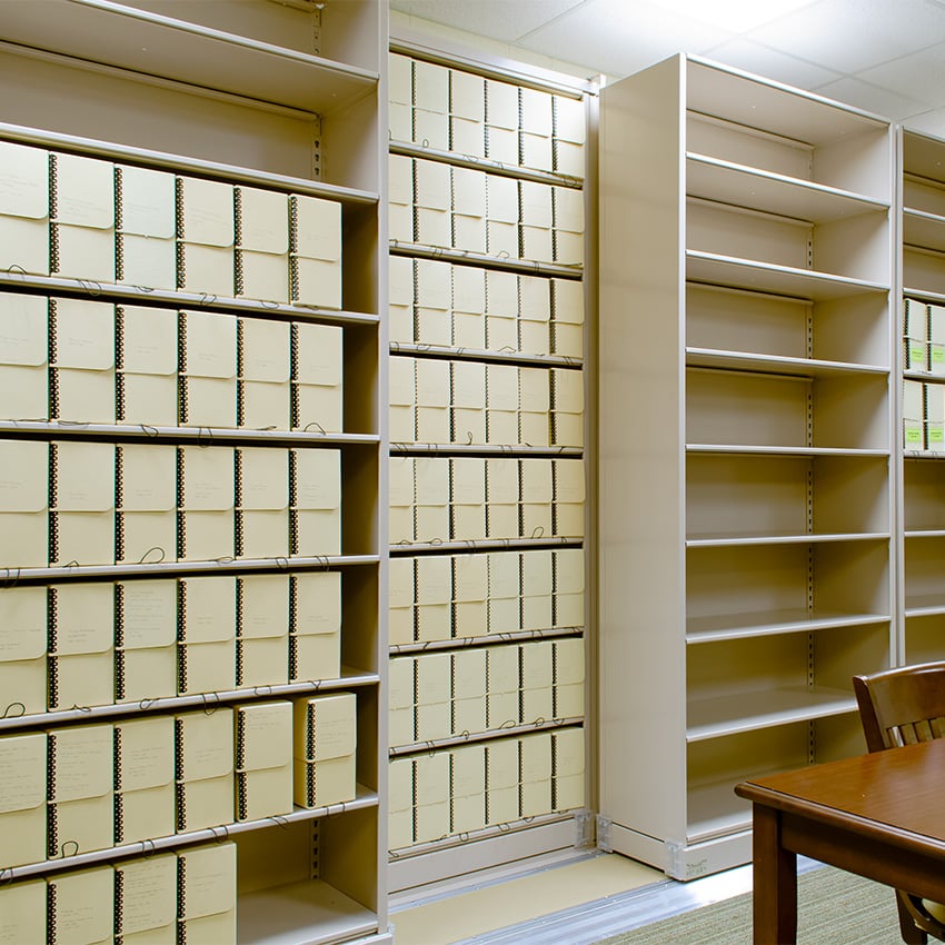 government records stored on sliding shelving