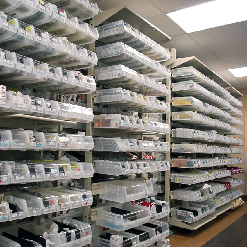 Lateral-Bi-File-Bin-Shelving-in-Pharmacy