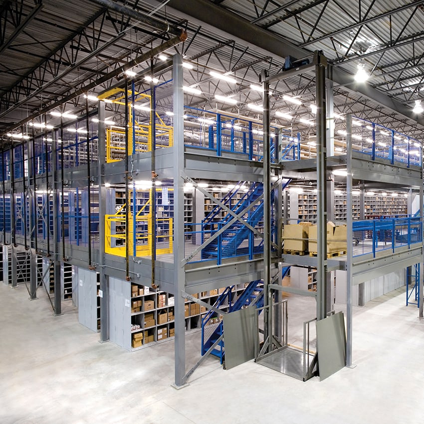 Multi-level-mezzanine-in-warehouse
