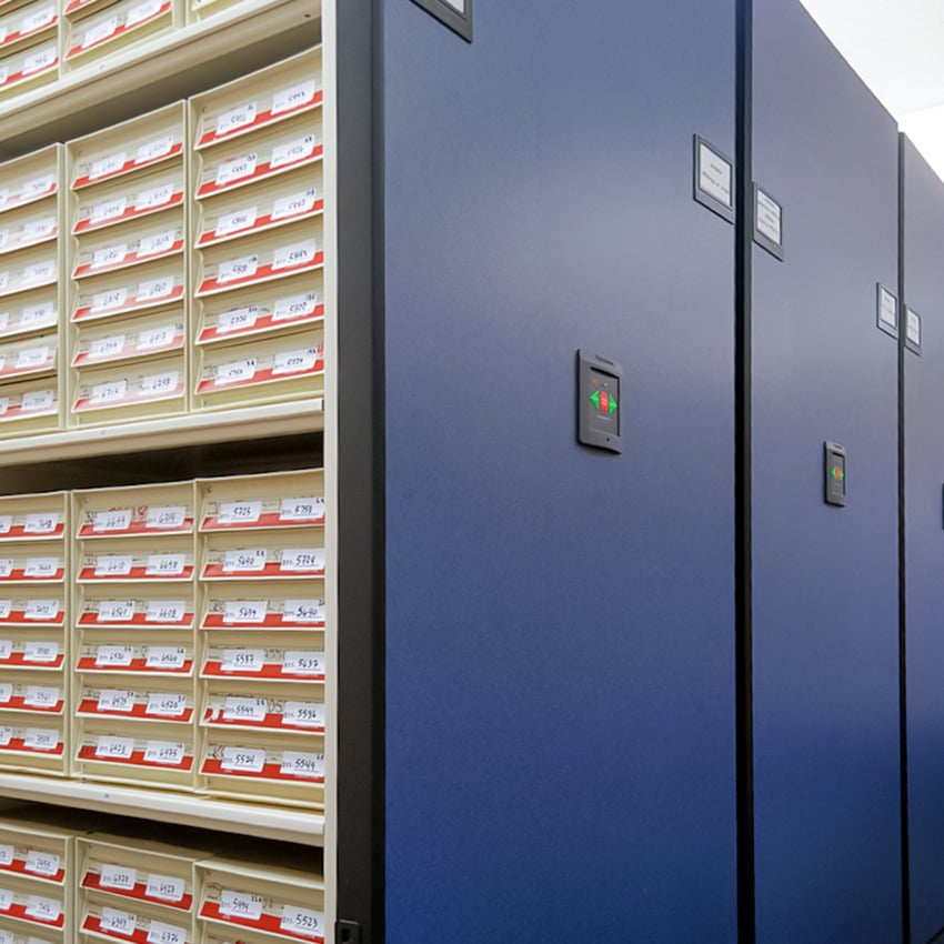 Powered-Mobile-Shelving-For-Clinical-Storage